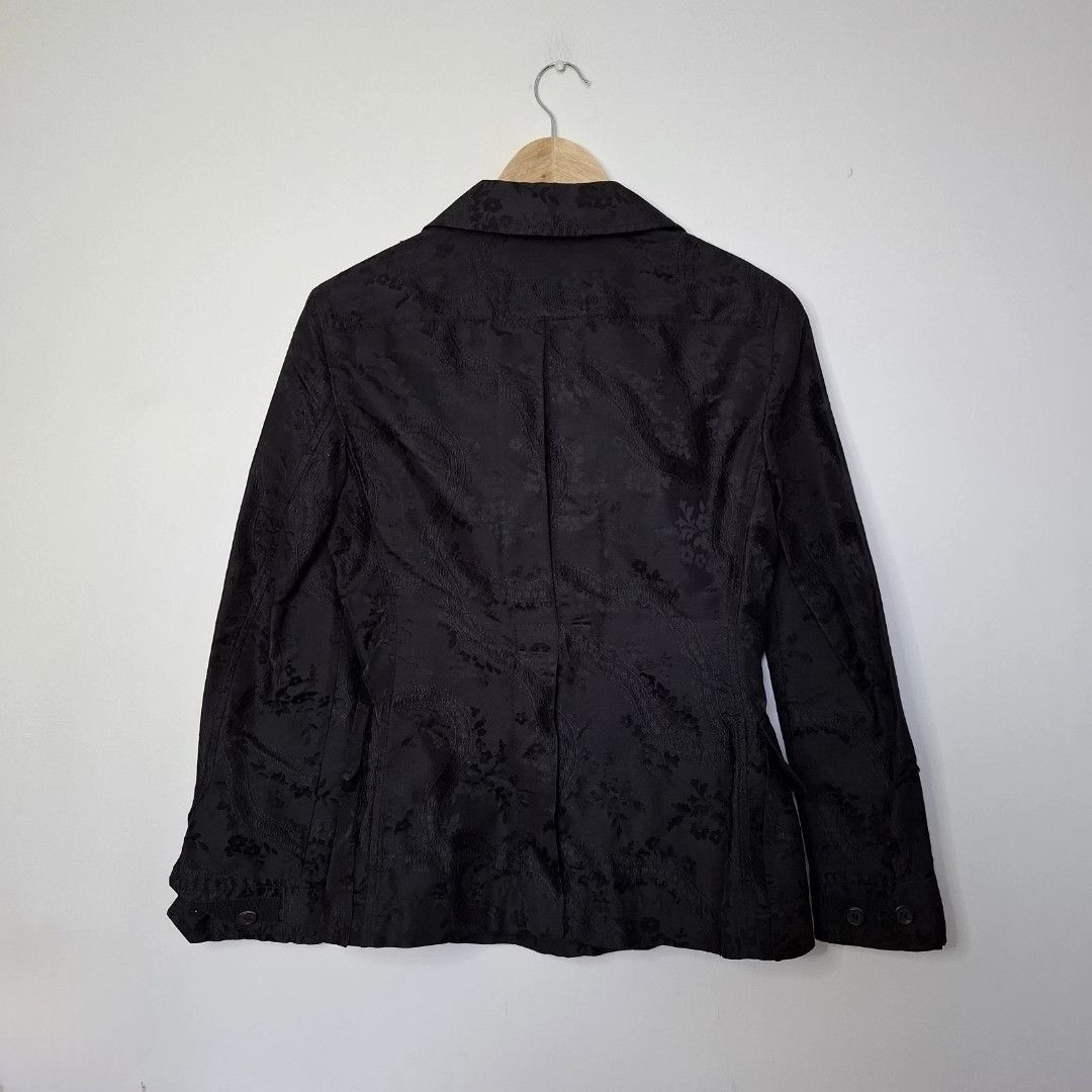 Prada PRADA Black Floral Printed Buttoned Silk Suit Jacket Size M / US 6-8 / IT 42-44 - 2 Thumbnail
