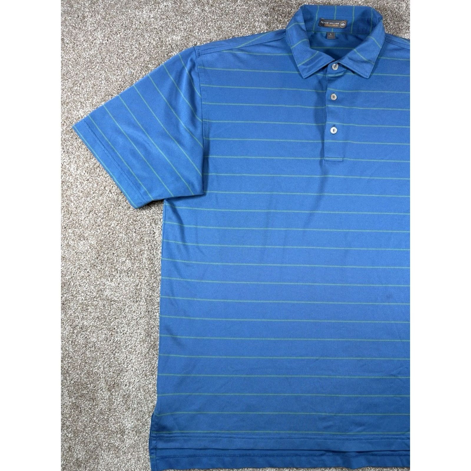 Peter Millar Peter Millar Polo Shirt Men's Large Blue Striped Summer Comfort Performance Golf Polo Size US L / EU 52-54 / 3 - 2 Thumbnail