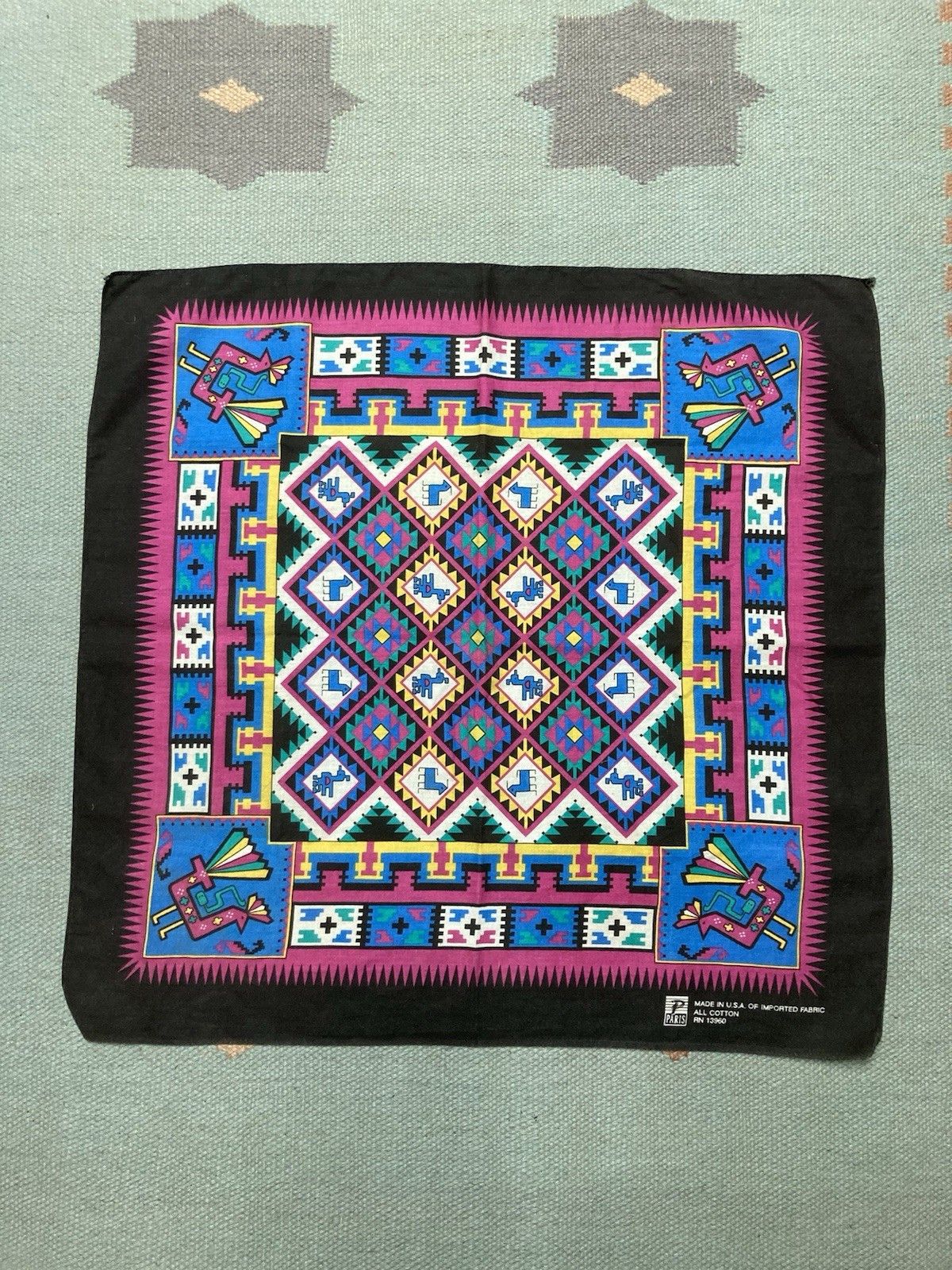Vintage bandana handkerchief aztec Navajo western black made in USA Size ONE SIZE - 1 Thumbnail