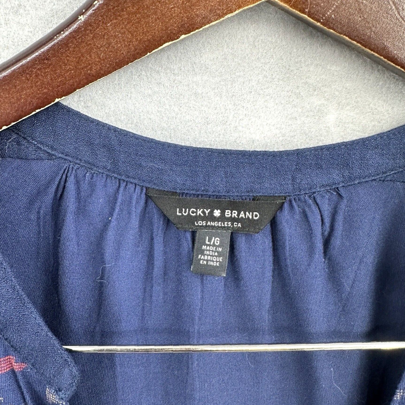 Lucky Brand Lucky Brand Blouse Shirt Womens Large Boho Tunic Long Sleeve Bell Sleeve V-Neck Knit Viscose Blue Floral Boho 70s 80s Modern Womens Size L / US 10 / IT 46 - 6 Thumbnail