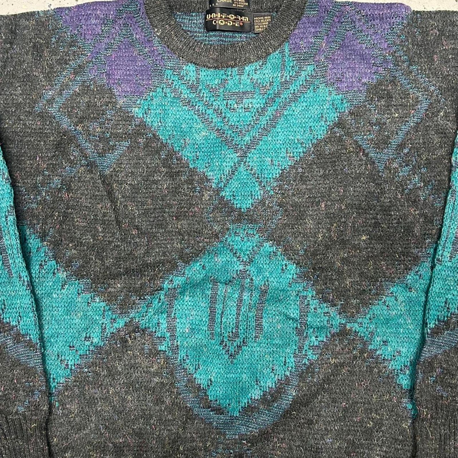 Other Retro 80s/90s argyle sweater in black and purple Size L / US 10 / IT 46 - 2 Thumbnail