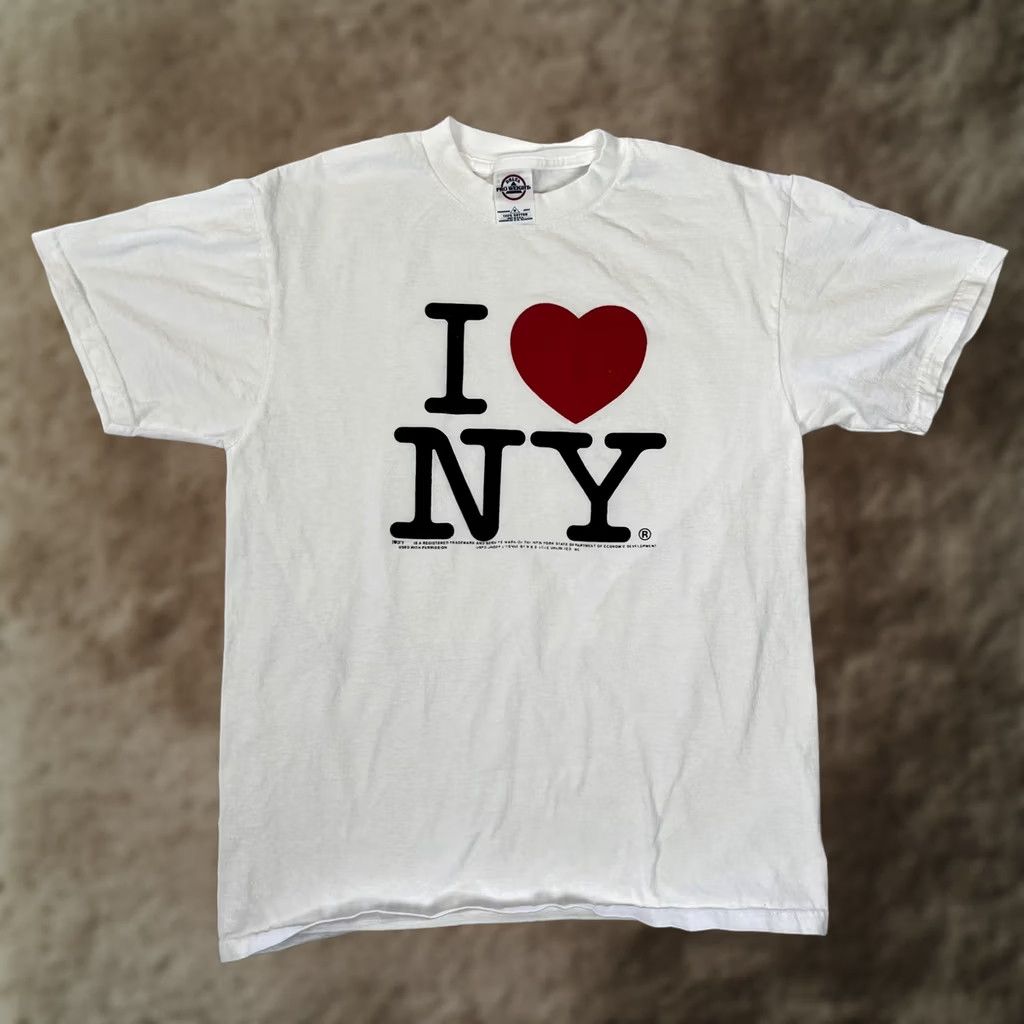 I Love NY T-Shirt Mens Medium White Delta Pro Weight Graphic Print Souvenir NYC Travel Shirt