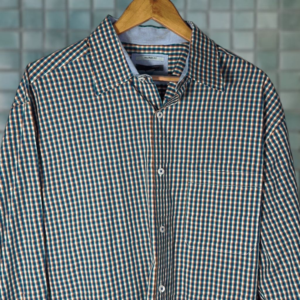 Johnston & Murphy Johnston & Murphy Button-Down Shirt XL Men Plaid Blue Orange Gingham Tailored Fit Multicolor Sleeve Long Sleeve Pattern Size US XL / EU 56 / 4 - 1 Thumbnail