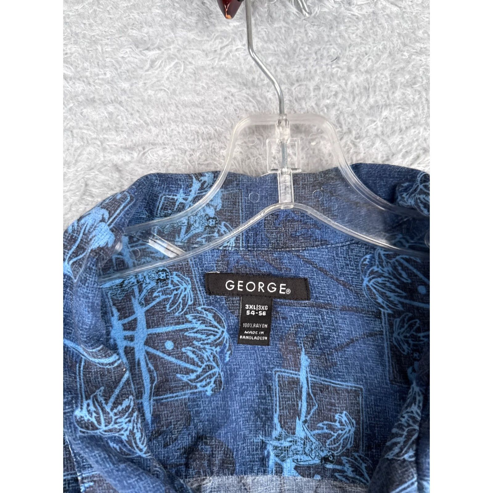 George George Shirt Mens 3XL Blue Floral Palm Tree Hawaiian Button-Up 100% Rayon Size US XXL / EU 58 / 5 - 7 Thumbnail
