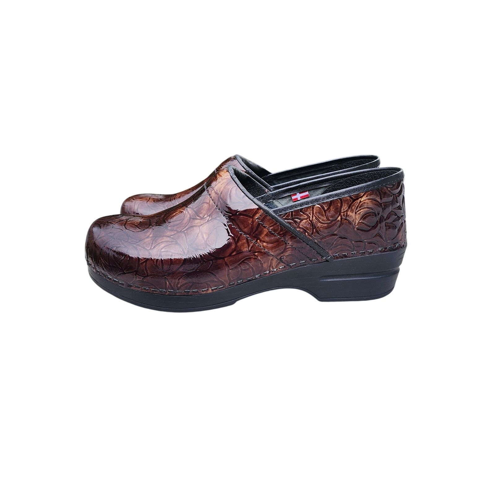 Designer SANITA Floral Embossed Tooled Patent Leather Danish Clogs 42 Size US 11 / IT 41 - 9 Thumbnail