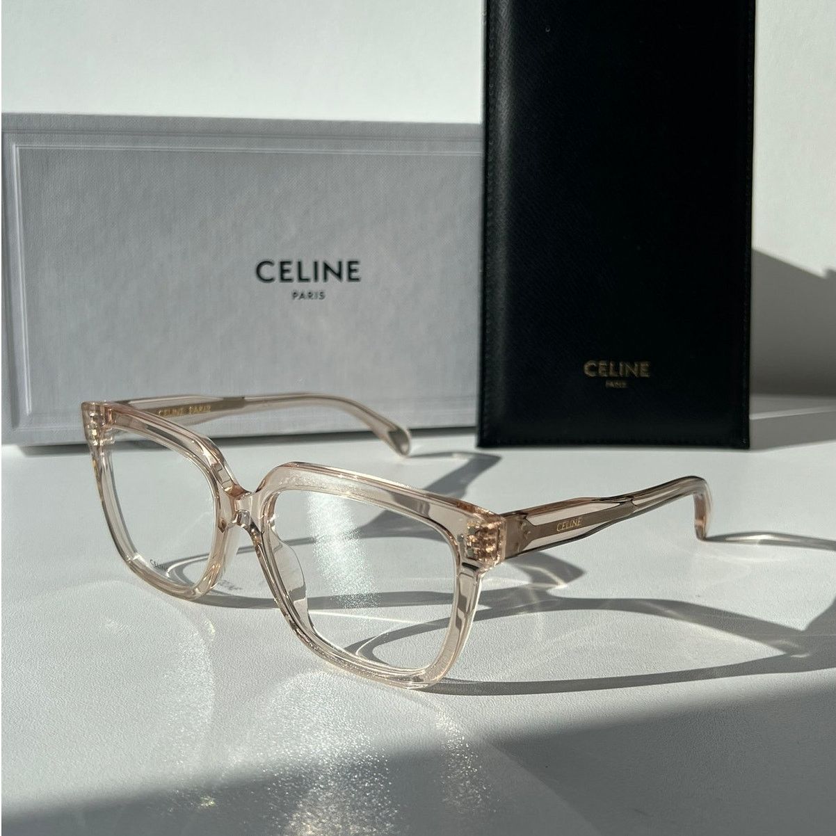 メガネ Celine Eyeglass Frame CL50094I Beige Square Luxury Celine NEW Celine CL50094I Eyeglasses Frames in Clear Pink