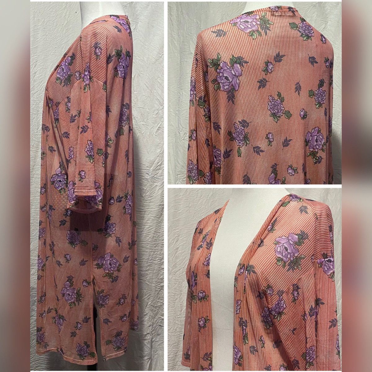 Vintage Tiffany & Grey, Retro, Red, Sheer, Striped Kimono/Cardigan Size ONE SIZE - 7 Thumbnail
