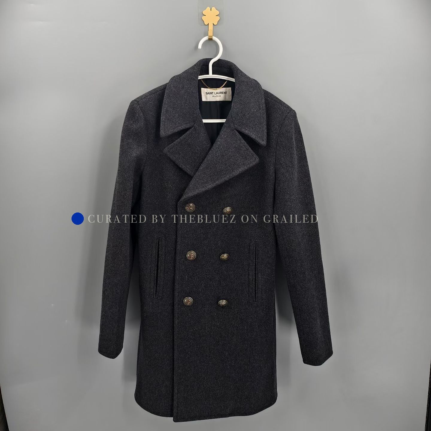 Saint Laurent Paris Gray Double-Breasted Wool Blend Coat - Size S Size US S / EU 44-46 / 1 - 1 Thumbnail