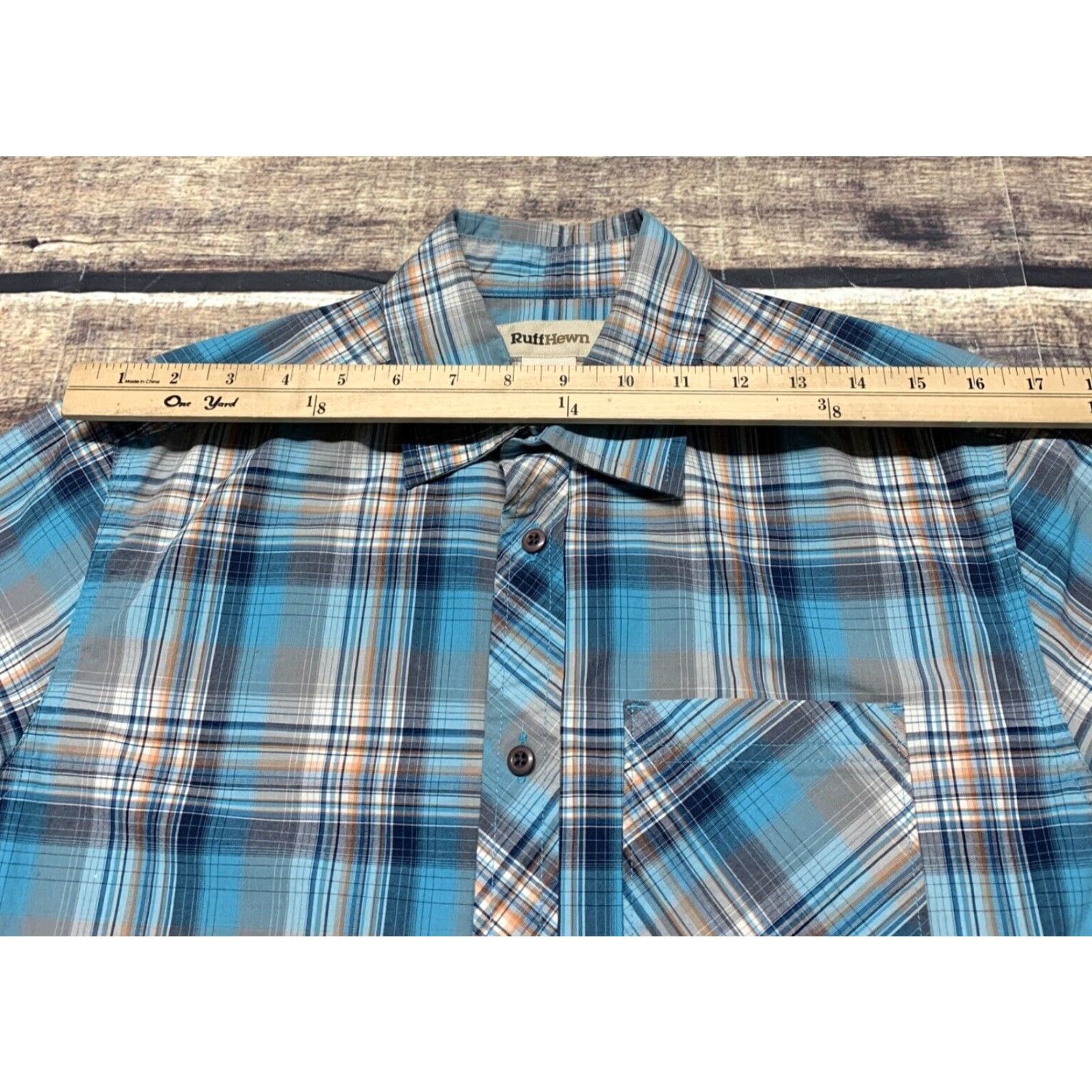 Vintage Ruff Hewn Mens Shirt Short Sleeve Small Blue Teal Plaid Western Button-Down Shirt Size US S / EU 44-46 / 1 - 4 Thumbnail
