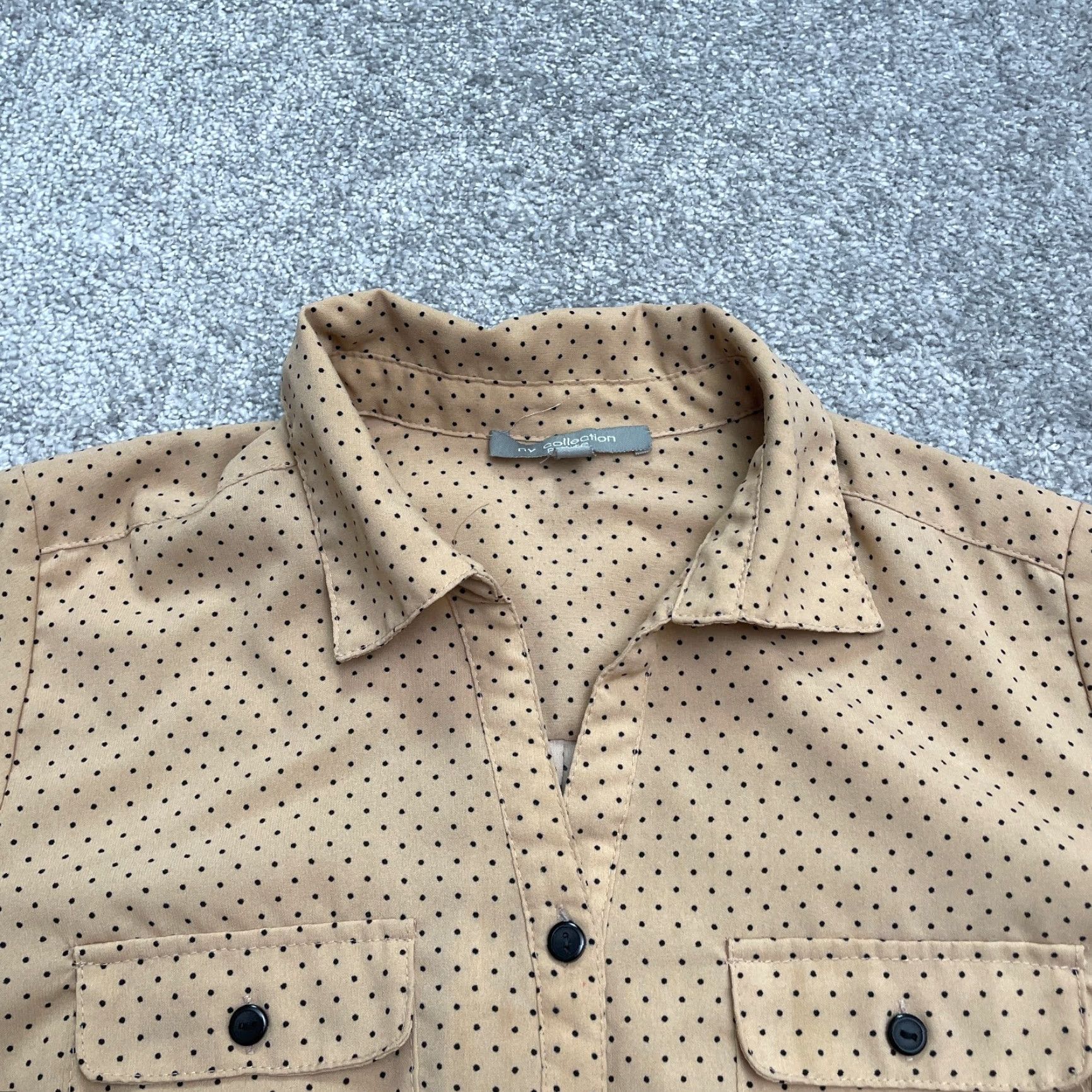 Vintage NY Collection Polka Dot Button Up Shirt Womens PS Brown Long Sleeve Casual Top Size S / US 4 / IT 40 - 3 Thumbnail