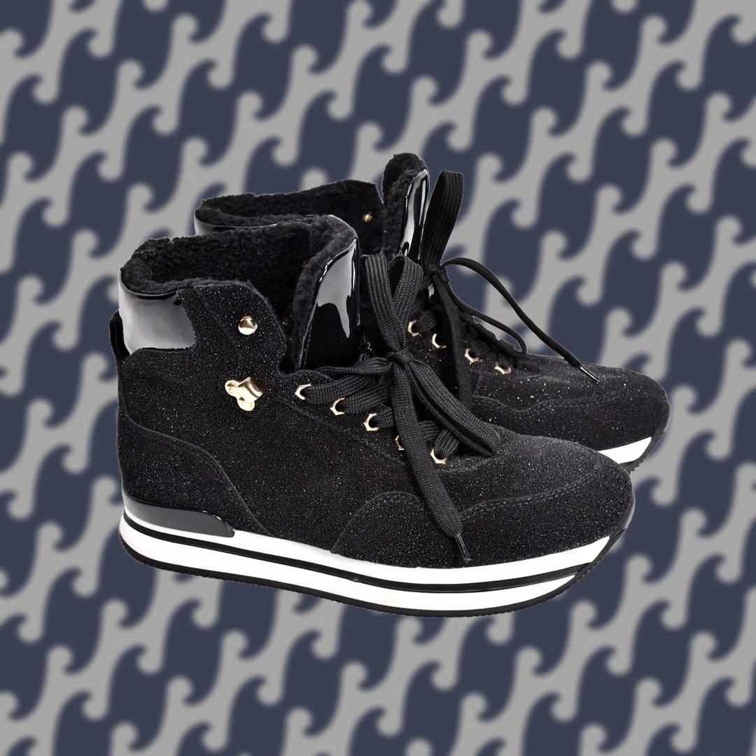 Hogan Hogan Women's High Top Sneakers Black Glitter Leather Ankle Boots size 39.5 Size L / US 10 / IT 46 - 1 Thumbnail