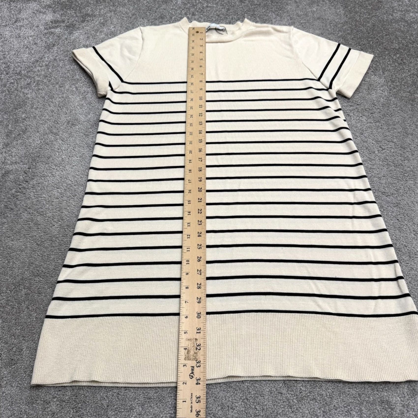 Zara Zara Midi Shift Dress Womens XL Beige Black Crew Knit Short Sleeve Striped Size 40" / US 18 - 7 Thumbnail