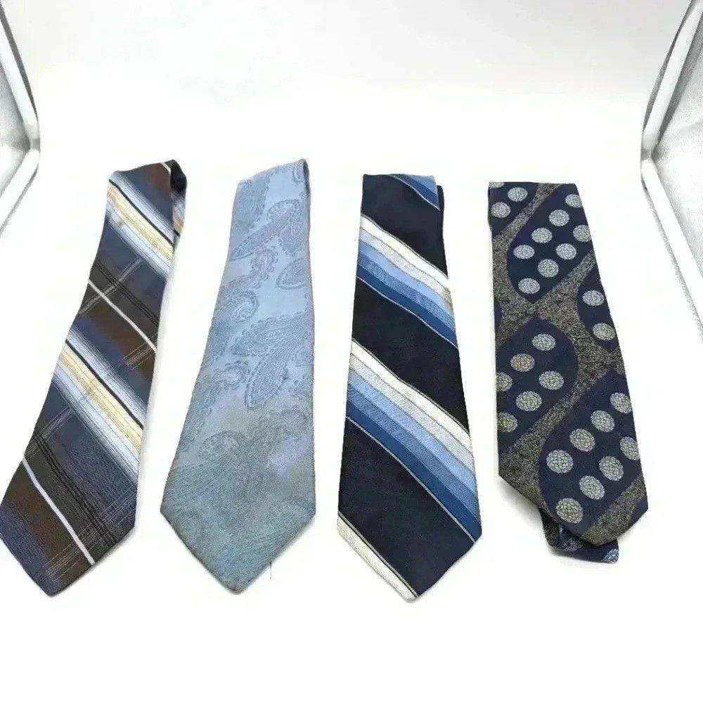 Vintage 4 Blue Vintage Ties 70s style Marquis, Brittania WIDE Size ONE SIZE - 1 Thumbnail