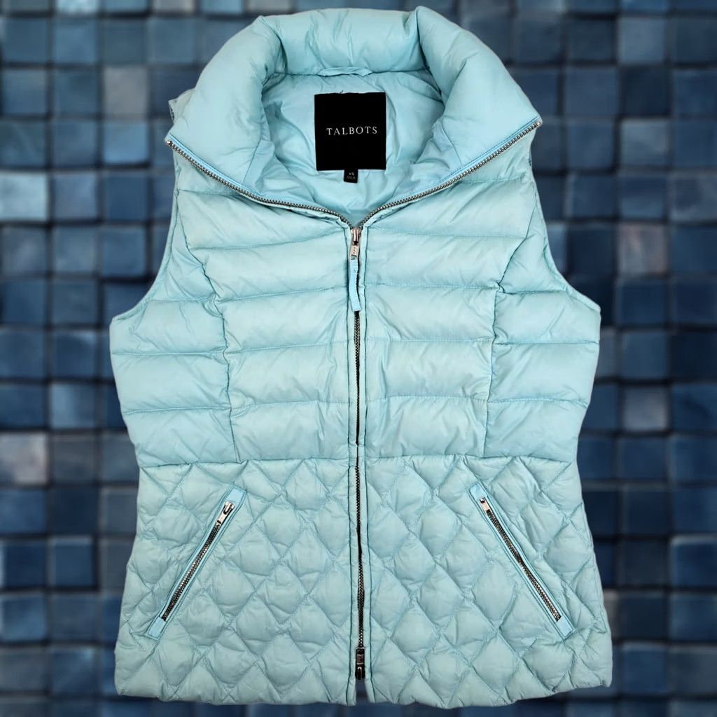 Talbots Talbots Vest Women XS Full Zip Quilted Puffer Down Insulated Aqua Blue EUC Size XS / US 0-2 / IT 36-38 - 1 Thumbnail