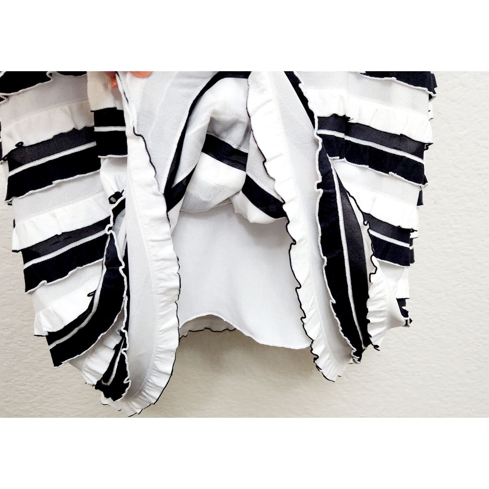 Other TanJay Black White Striped Ruffled Pleats Square Neck Top 1X Size XXL / US 16-18 / IT 52-54 - 4 Thumbnail