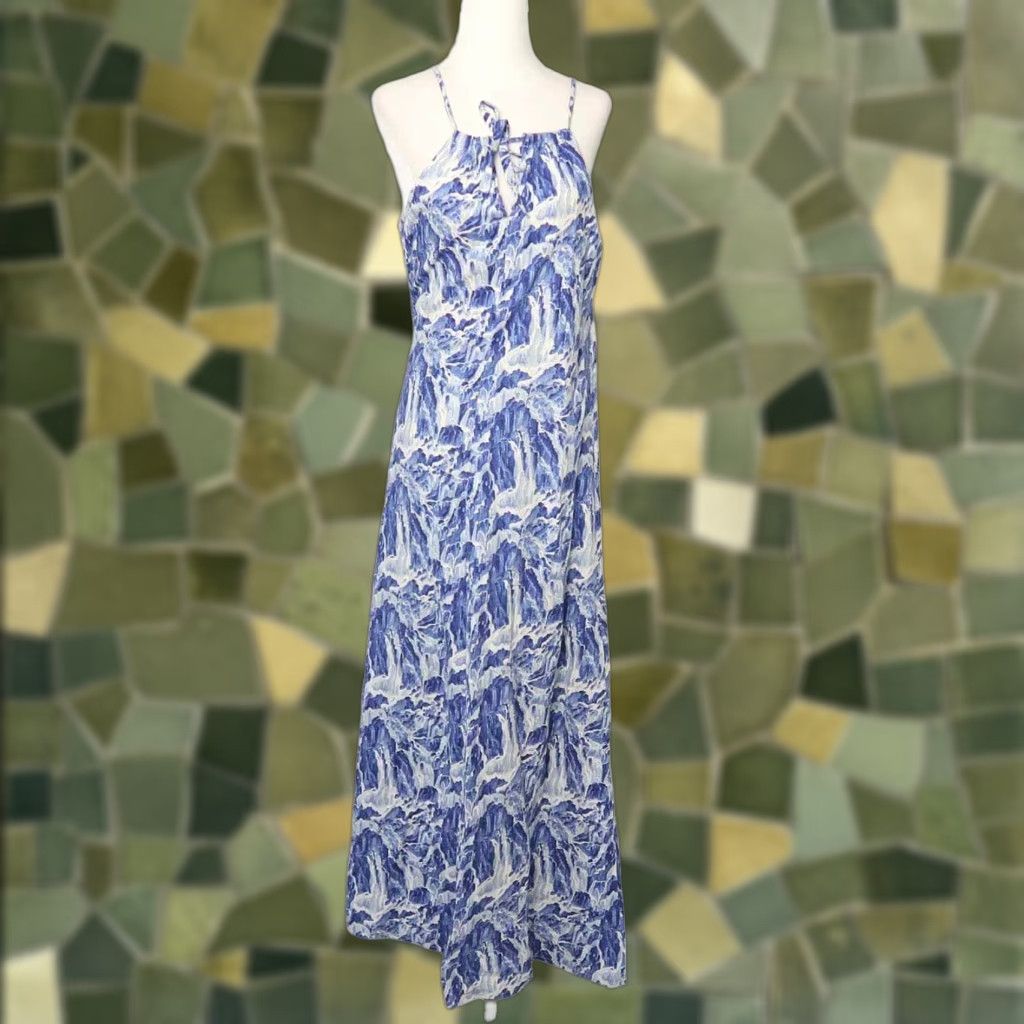 Vintage VINTAGE blue and white abstract wave brushstroke print Maxi Dress Size S / US 4 / IT 40 - 1 Thumbnail