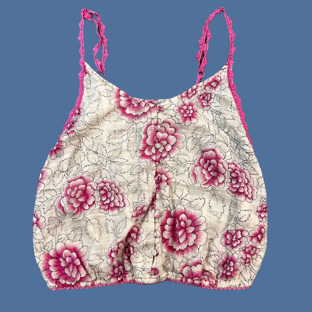 Free People Free People Top Womens XS Crop Women Beige Pink Floral Boho Cottagecore Cami Size XS / US 0-2 / IT 36-38 - 1 Thumbnail