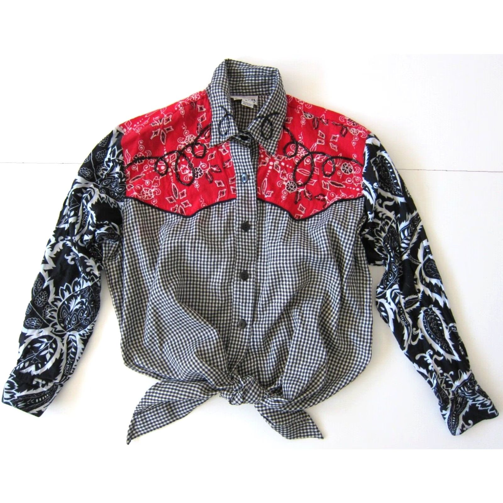 Vintage Surya Blouse Shirt Womens Medium Black Plaid Paisley Button Down Western Beaded Vintage Size M / US 6-8 / IT 42-44 - 6 Thumbnail
