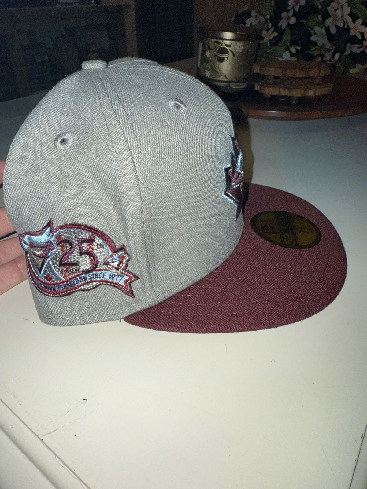 New Era 7 3/8 Grey/ maroon Toronto Bluejays hat, blue under brim Size ONE SIZE - 2 Thumbnail