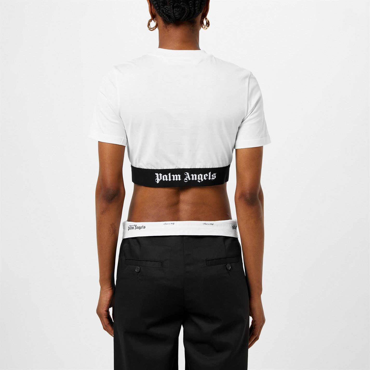 Palm Angels o1g2r1mq0325 Cropped Crewneck T-Shirt in White & Black Size XS / US 0-2 / IT 36-38 - 5 Thumbnail