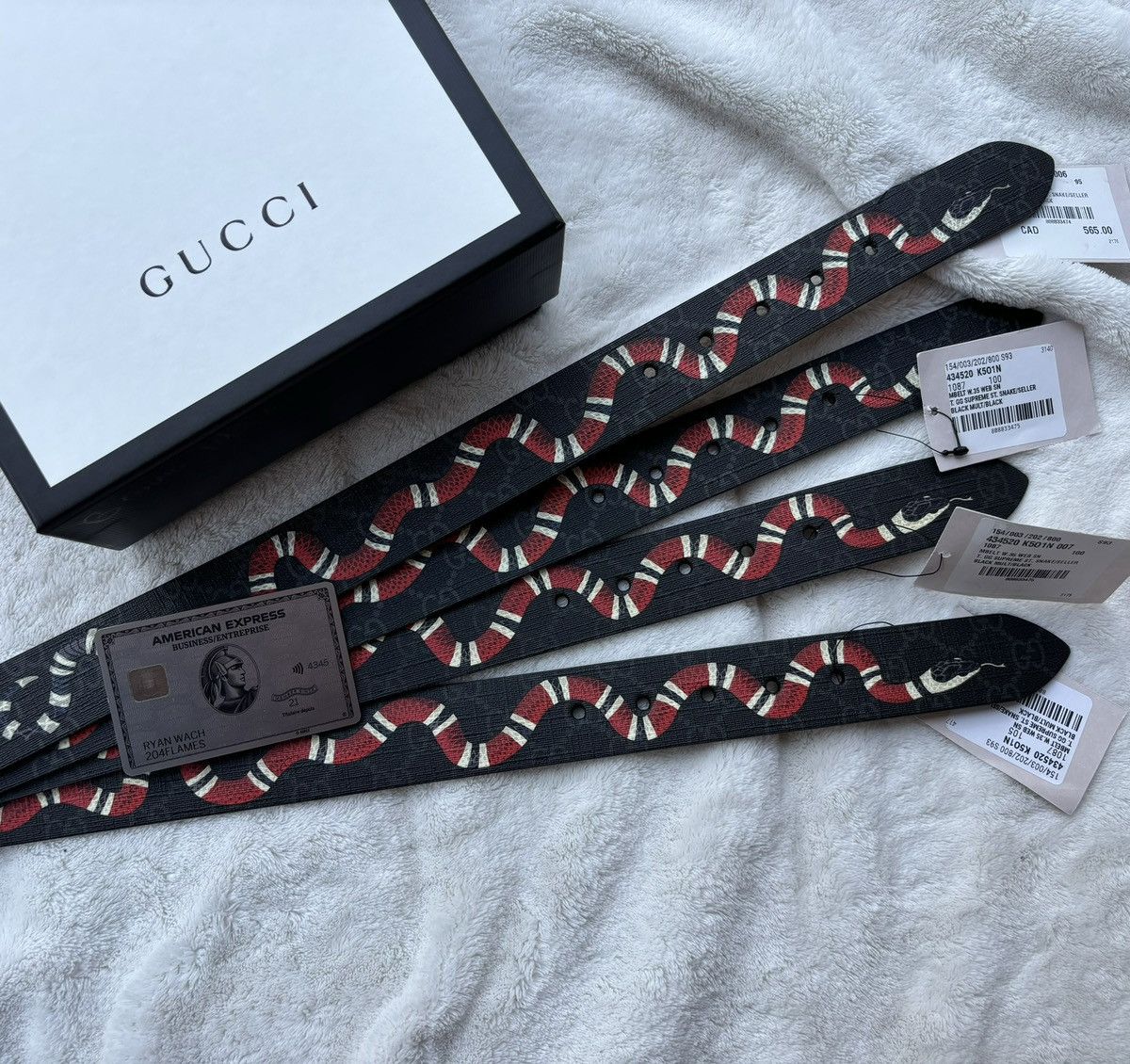 Gucci Black GG Supreme King Snake Belt