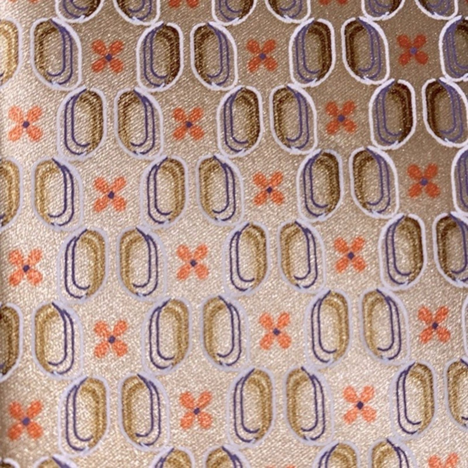 Ermenegildo Zegna $220 Ermenegildo Zegna 100% Silk Tie Italy Tan Orange Print Size ONE SIZE - 7 Thumbnail