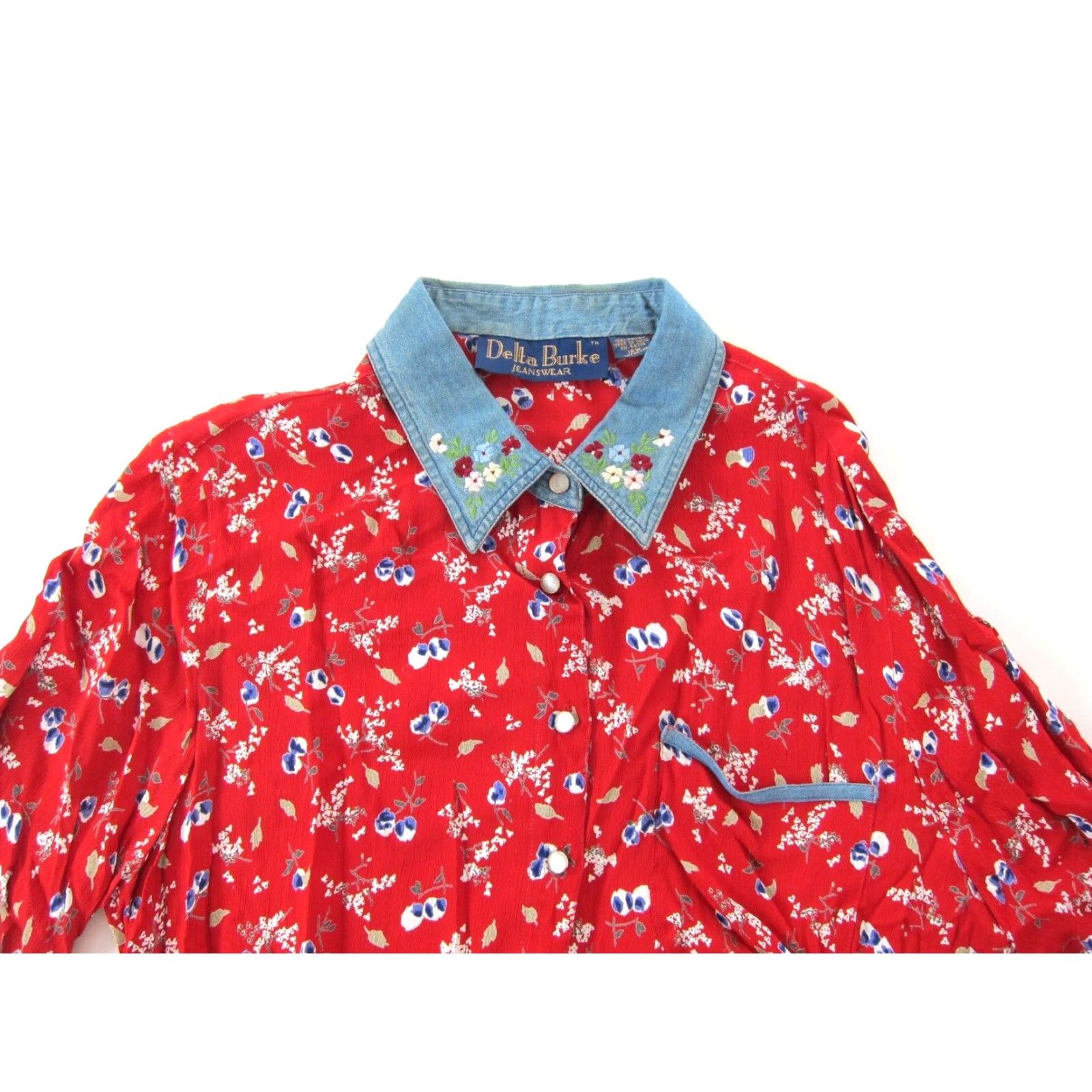 Vintage VINTAGE NWT 100% RAYON Red Floral Collared Button Down Blouse 18W Delta Burke Womens Blouse Size XXL / US 16-18 / IT 52-54 - 6 Thumbnail