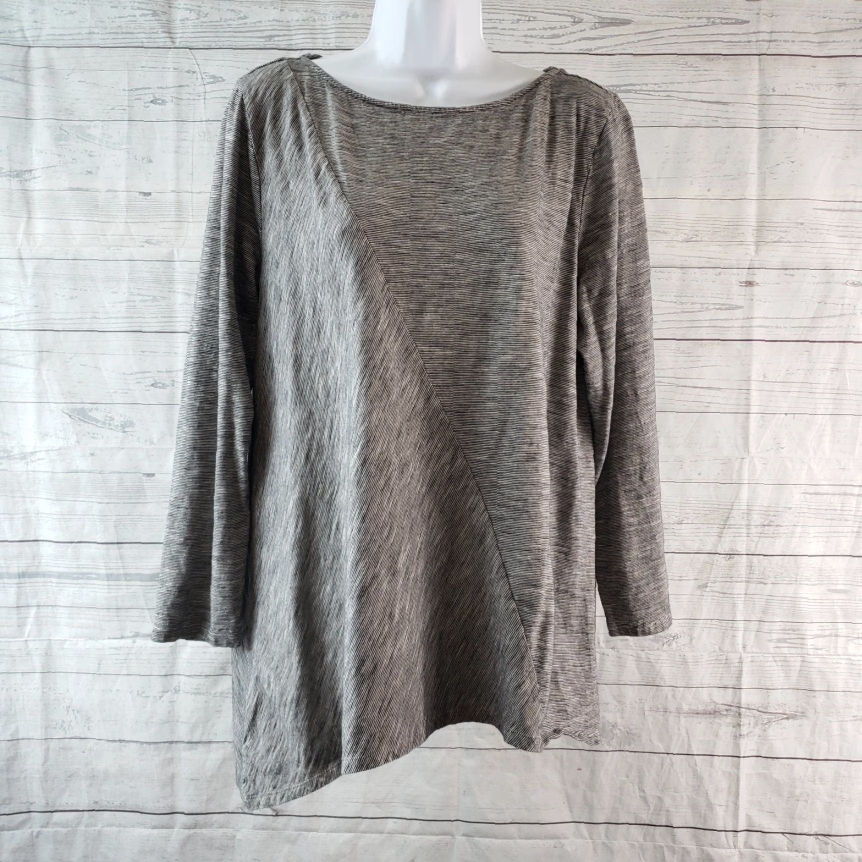 Vintage PureJill Womens Long Sleeve Top Blouse Size PL Petites Black Beige Cotton Shirt Womens Size L / US 10 / IT 46 - 2 Thumbnail