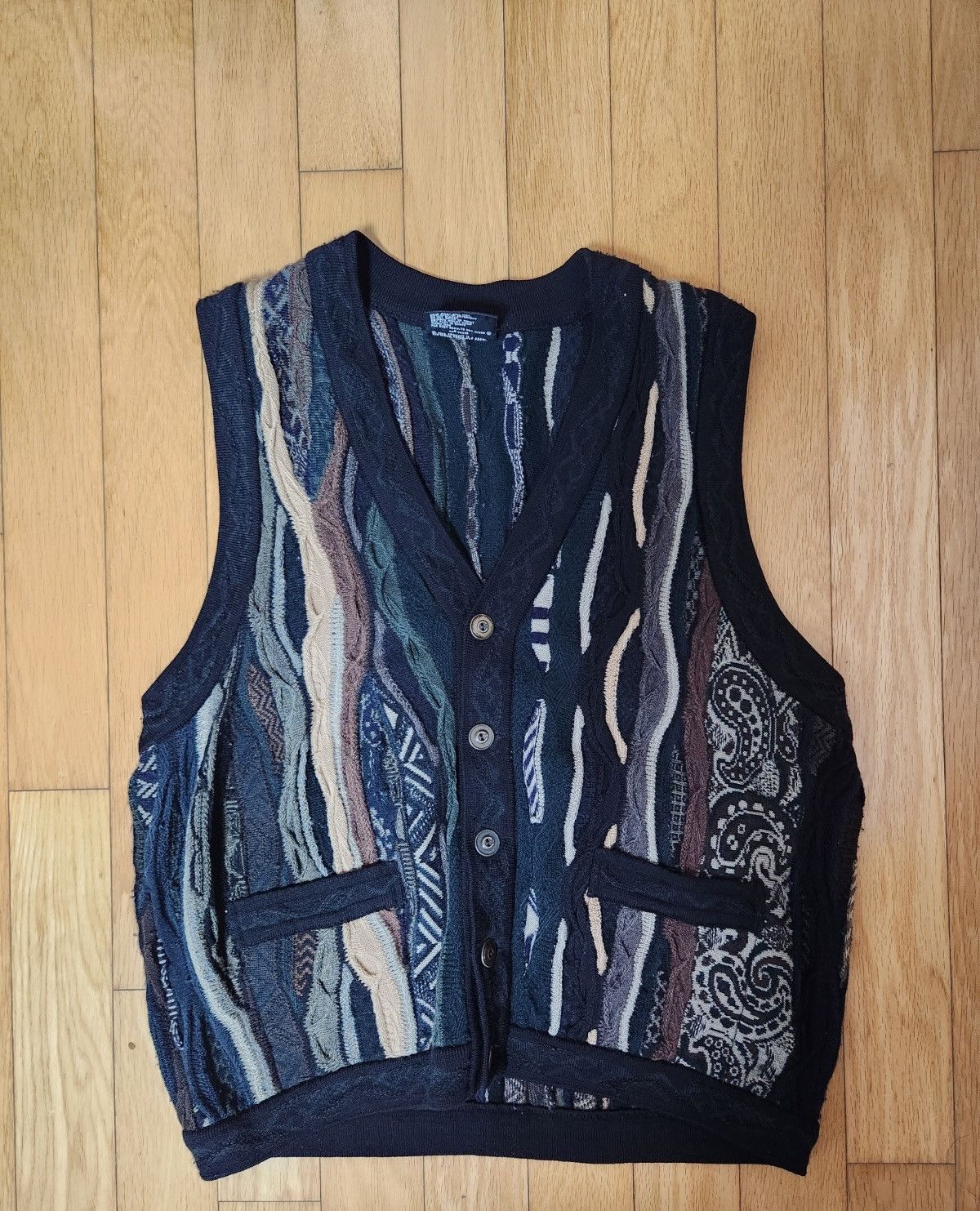 image of Coogi Cable-Knit Button Sleeveless in Black, Men's (Size Small)