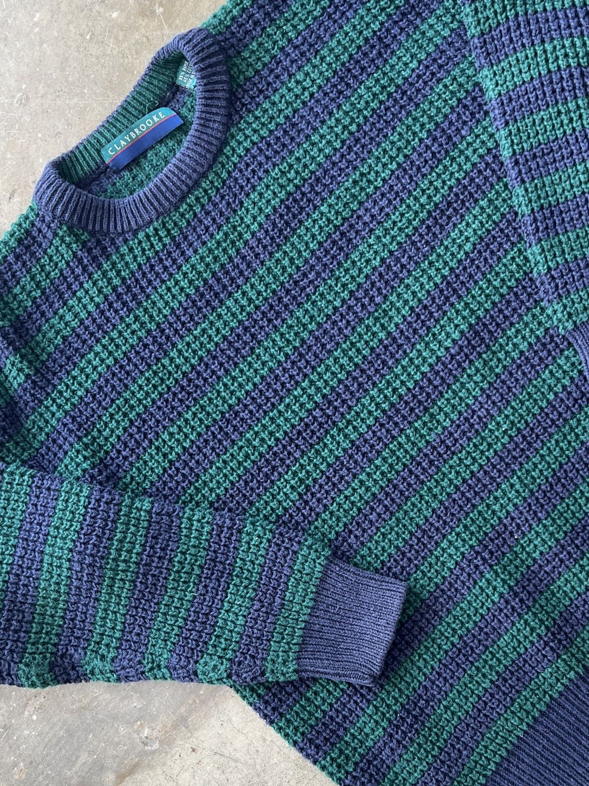 Vintage Vintage 90s Claybrooke Stripe Green Blue Knit Sweater Medium Size US M / EU 48-50 / 2 - 1 Thumbnail