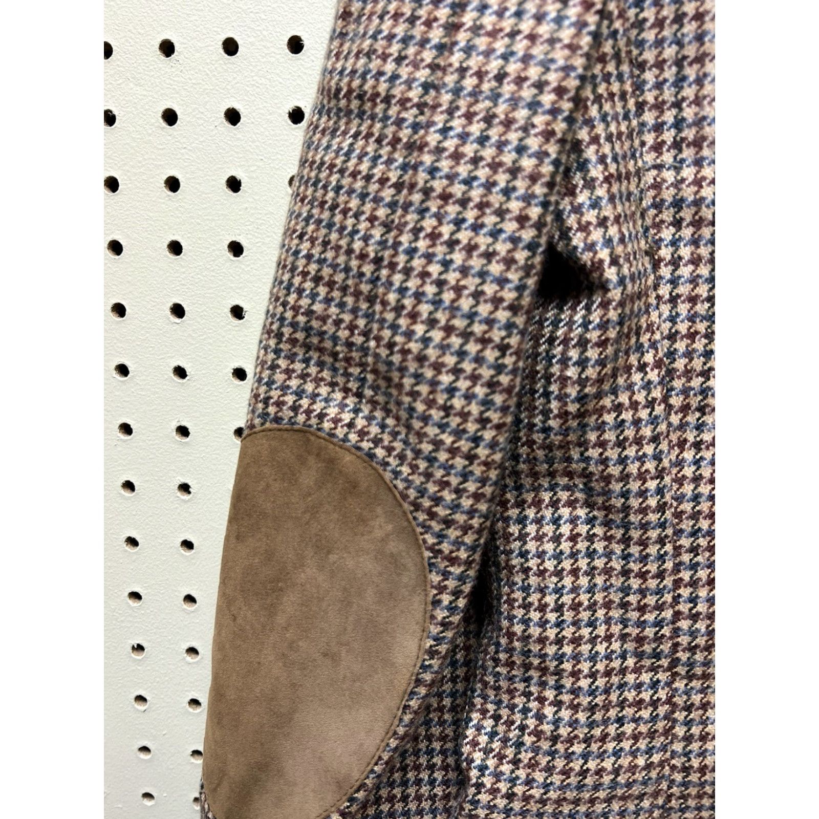 Vintage VINTAGE Wool Tweed Jacket 41L Tan Elbow Patch Houndstooth Check Blazer Sportcoat Size 42R - 3 Thumbnail