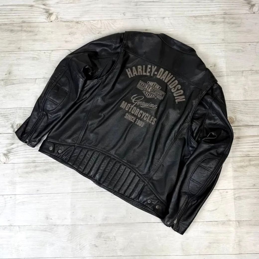 Harley Davidson VINTAGE Harley-Davidson Biker Leather Jacket Motorcycle Jacket Men 2XL Black Size US XXL / EU 58 / 5 - 2 Thumbnail