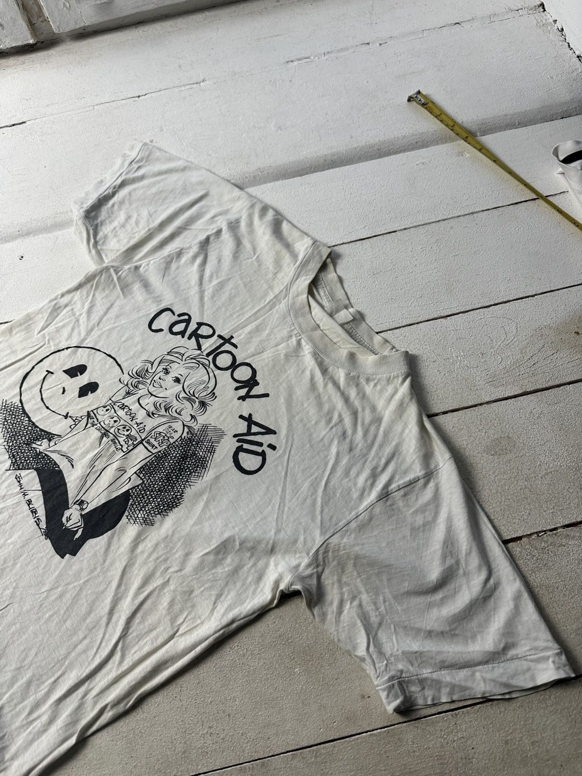 Vintage 80s 🚨 CARTOON AID WHITE BIG LOGO ARCHIVE PAPER THIN TEE Size US S / EU 44-46 / 1 - 2 Thumbnail