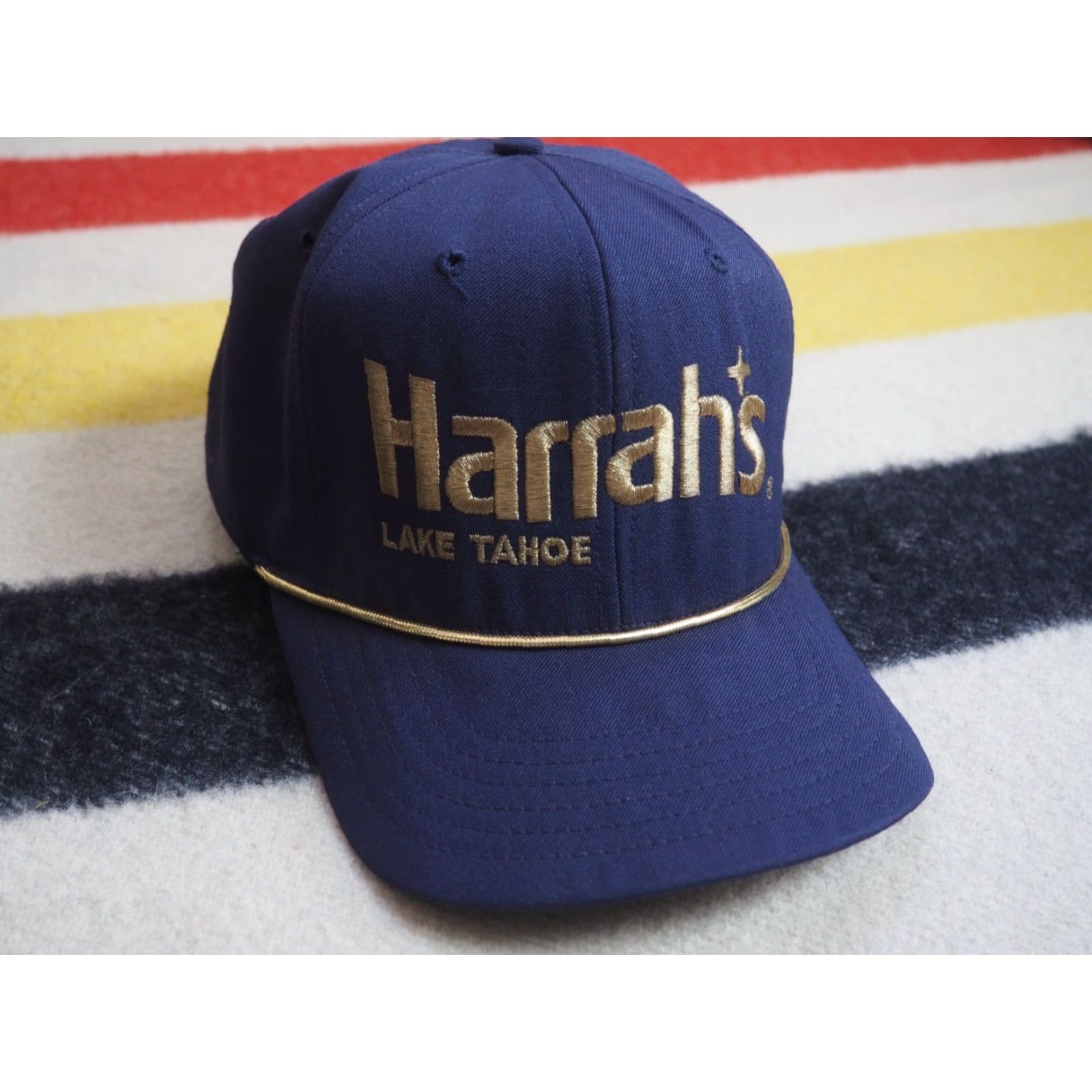Vintage VTG 80s 90s Harrahs Lake Tahoe Resort Casino Blue USA Snapback Hat Cap OSFM Size ONE SIZE - 2 Thumbnail