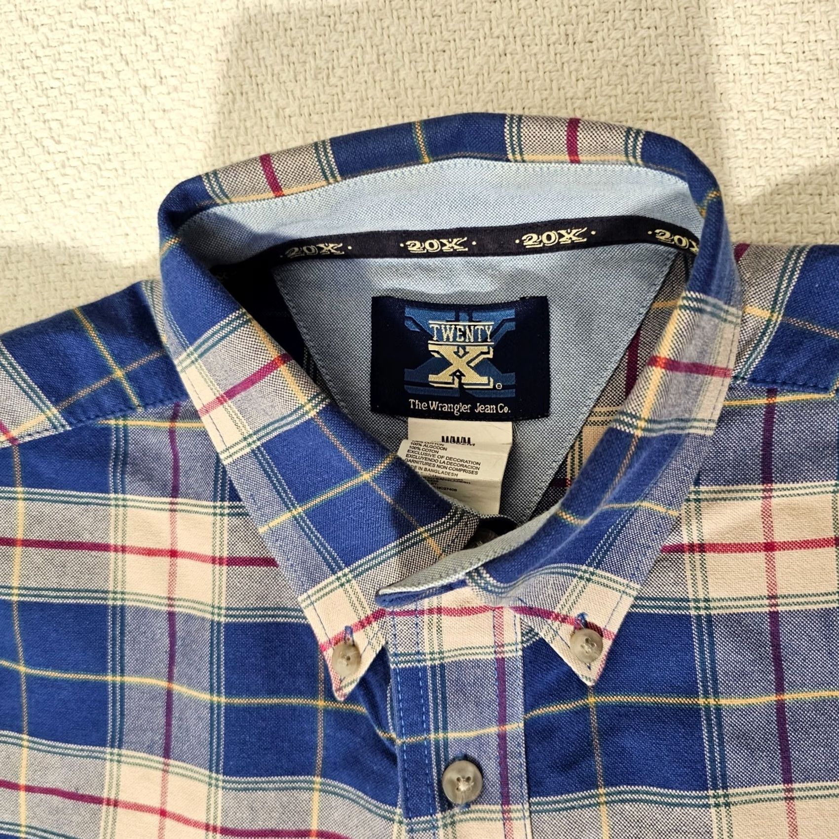 Wrangler Wrangler Twenty X Button-Up Shirt Mens Blue Plaid Western Casual Cotton Long Sleeve Shirt Size US M / EU 48-50 / 2 - 2 Thumbnail