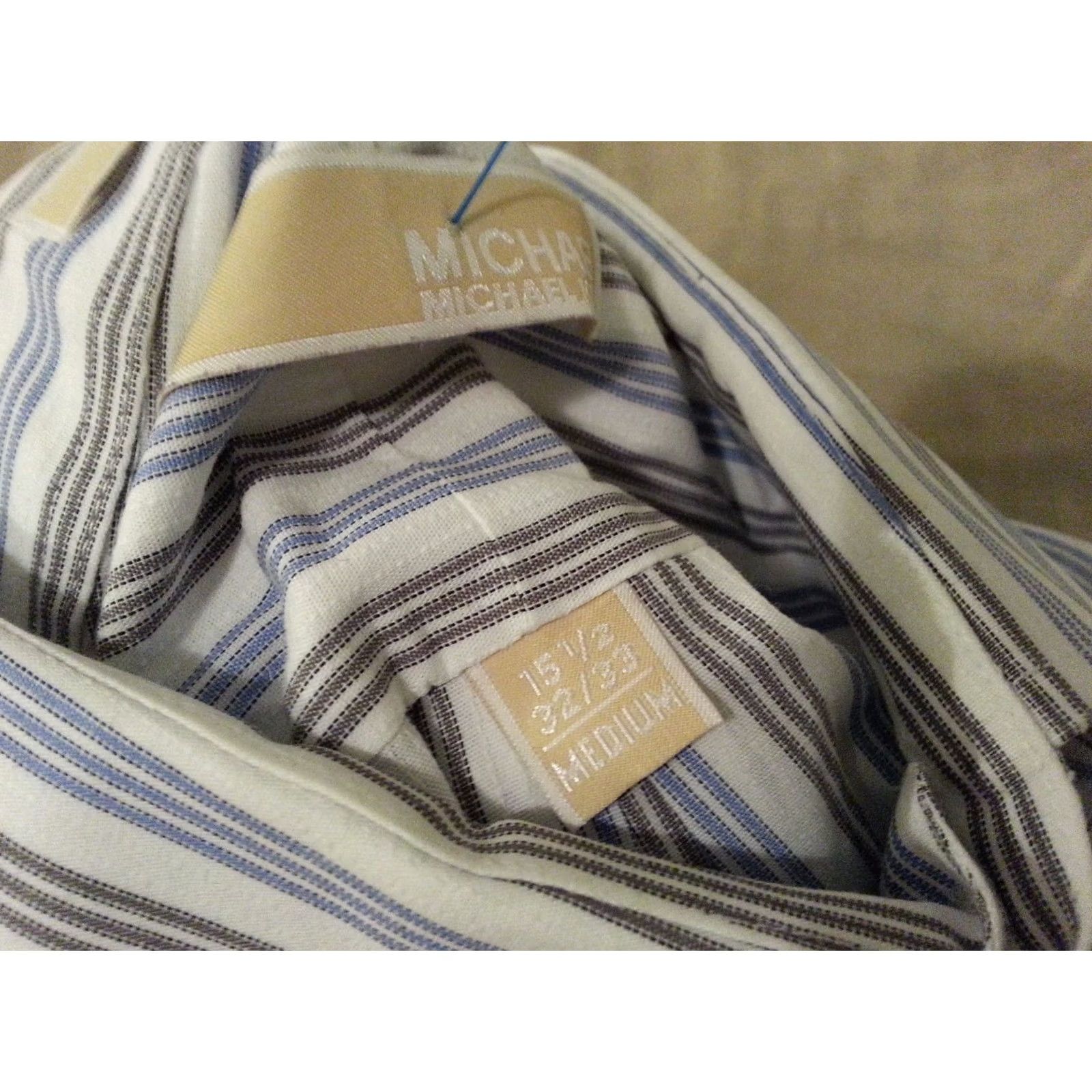 Michael Kors Michael Kors Dress Shirt Mens Blue Stripes Cotton Long Button 15 32 33 Size 40R - 5 Thumbnail