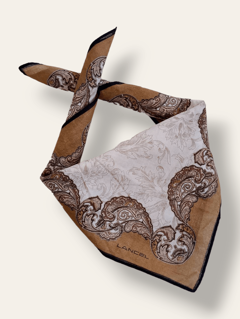 image of Lancel Floral Brown Handkerchief Bandana Scarf, Men's