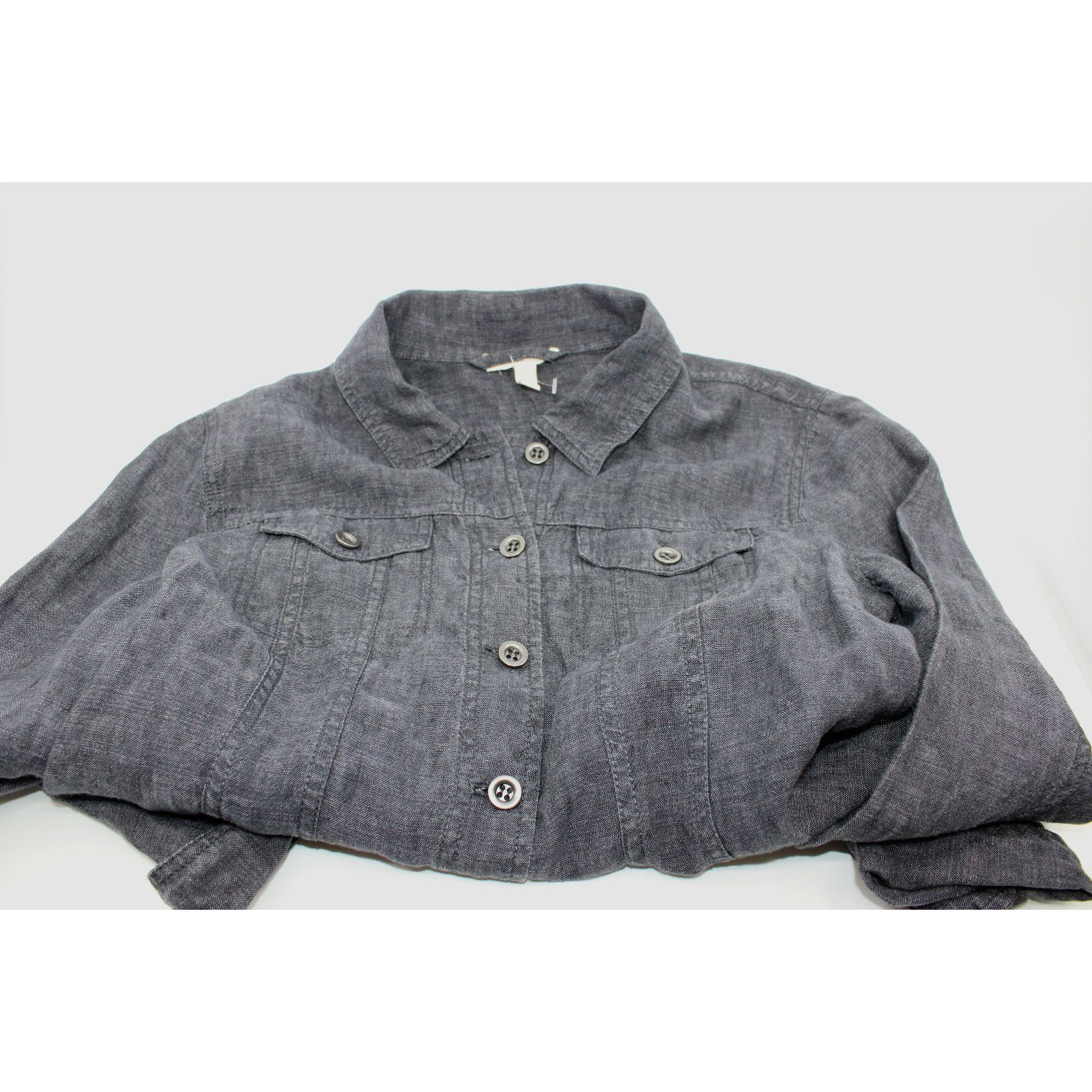 Eileen Fisher New EILEEN FISHER 100% Organic Linen Gray Delave Jacket Sz M Size M / US 6-8 / IT 42-44 - 4 Thumbnail
