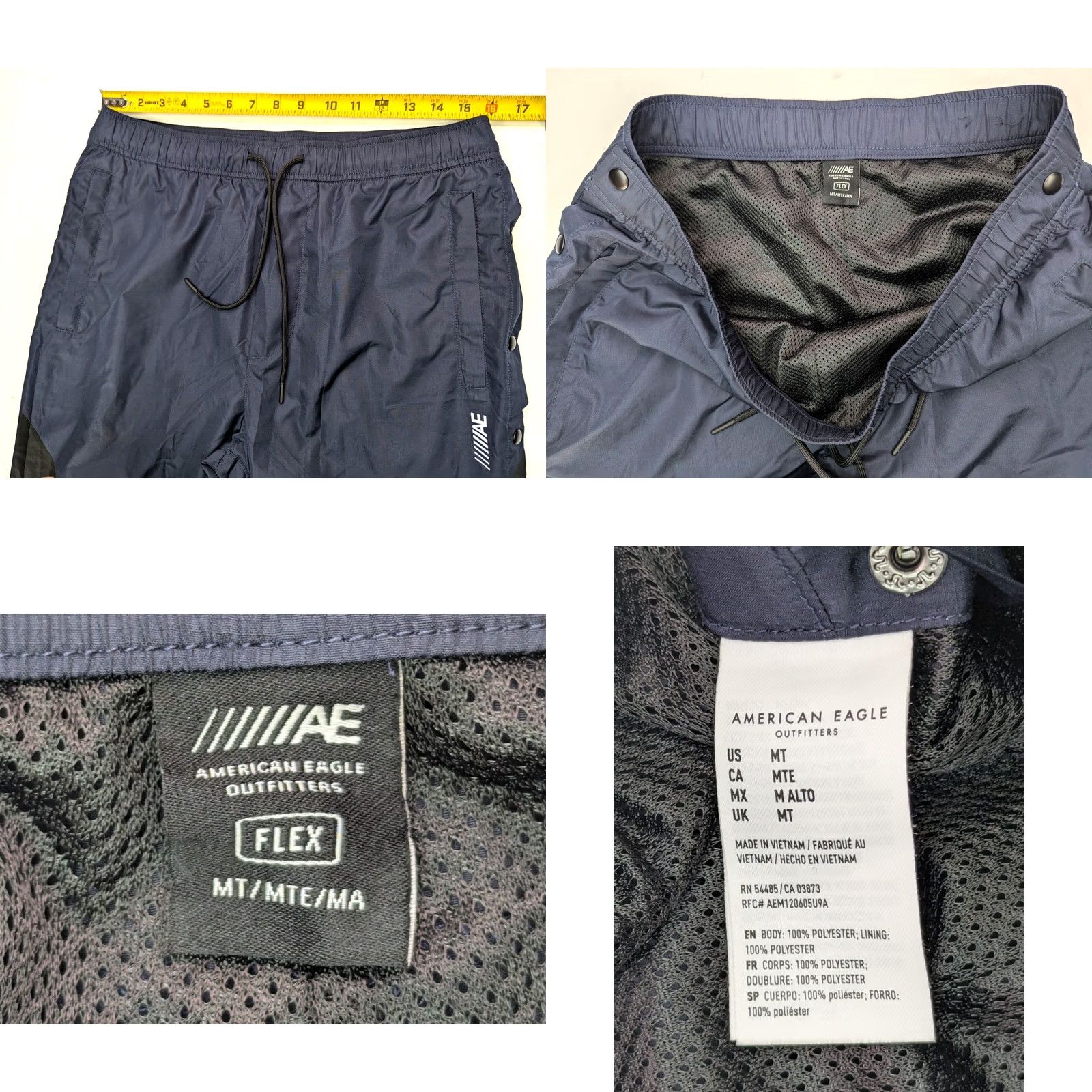 American Eagle Outfitters American Eagle Outfitters AE Windbreaker Warm Up Pants Men MT Black Navy Side Button Jogger Athletic Inseam 28-31"} Size US 31 - 8 Thumbnail