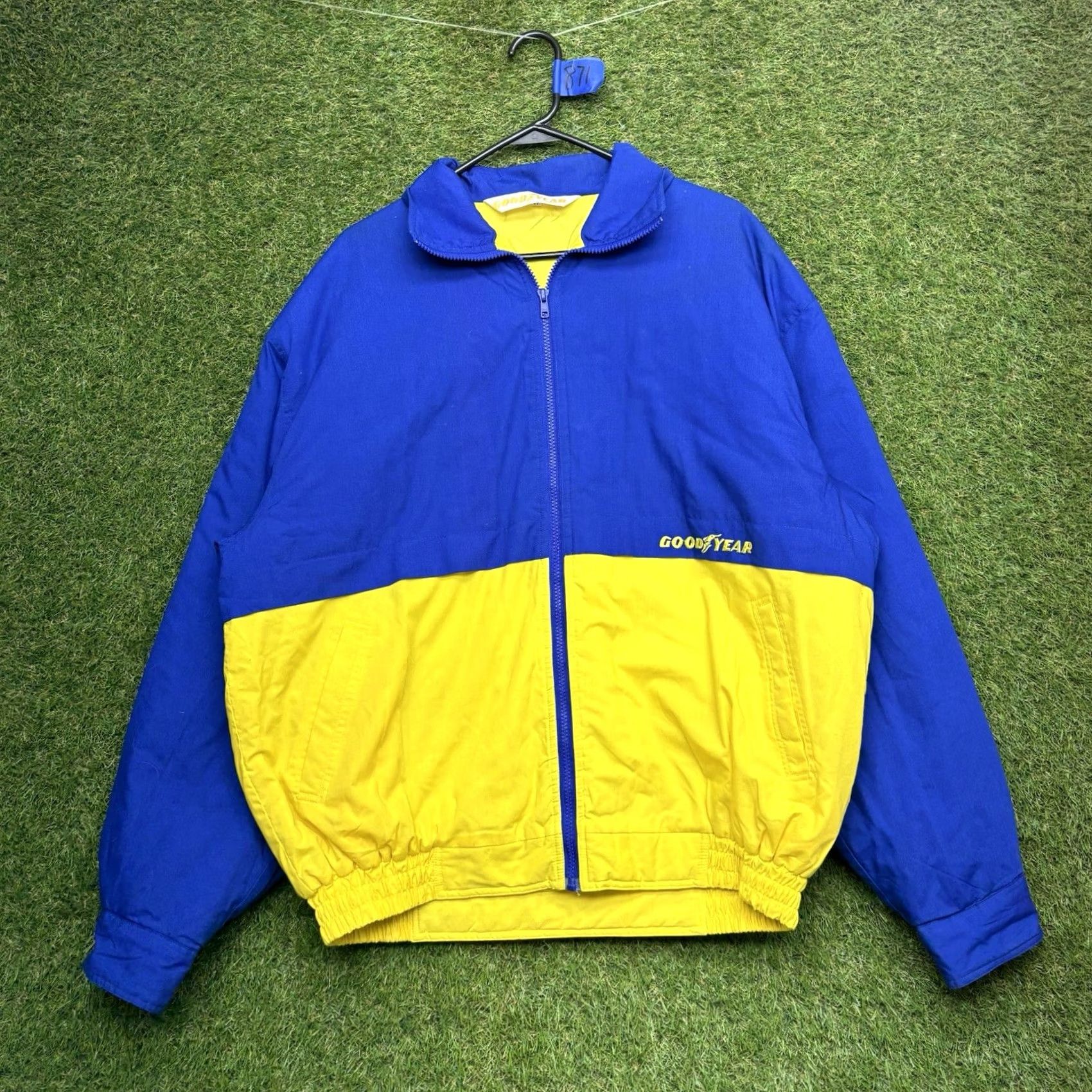 Vintage VINTAGE Goodyear Jacket Mens XL Bomber Racing Embroidered Blue Zip Up Earth Nylon Satin Lining Pattern Solid Compact Casual Mens Jacket Size US XL / EU 56 / 4 - 6 Thumbnail