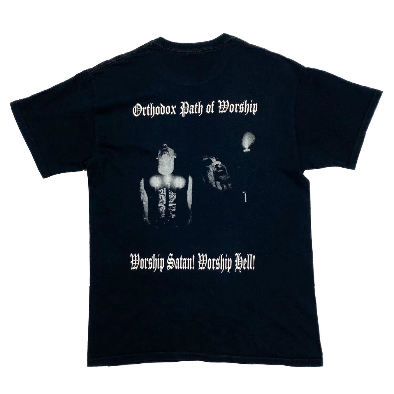 Gildan FORBIDDEN EYE “Orthodox Path Of Worship” Graphic Spellout Heavy Black Metal Band T-Shirt Medium Size US M / EU 48-50 / 2 - 2 Thumbnail