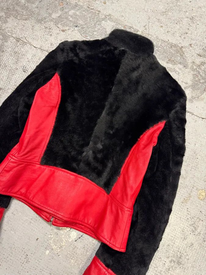 Dolce & Gabbana 2000s Dolce & Gabbana Biker Leather Red & Black Fur Moto Leather Jacket Size S / US 4 / IT 40 - 6 Thumbnail