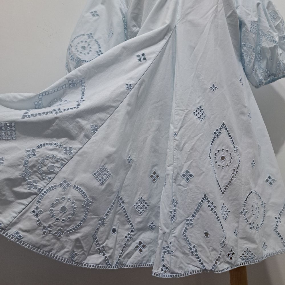 Ganni Ganni Broderie Anglaise Puff Sleeve Organic Cotton Mini Dres Size L / US 10 / IT 46 - 13 Thumbnail