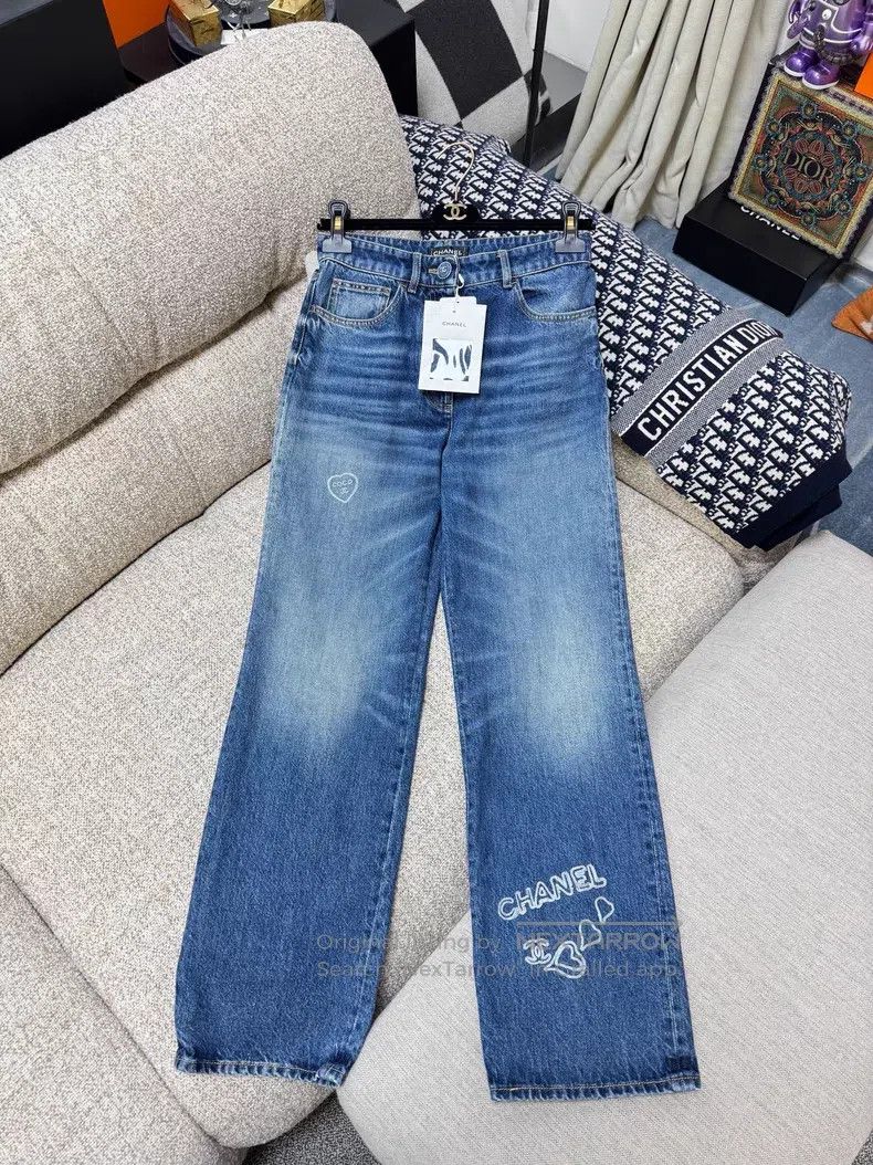 Chanel Chanel Love embroidery graffiti blue straight jeans trouse Size 42" / US 20 - 2 Thumbnail