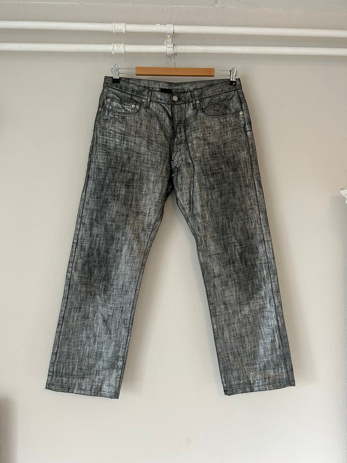 Pre-owned Dior X Hedi Slimane Fw06 Radioactive Metallic Silver Waxed Denim Jeans Hedi
