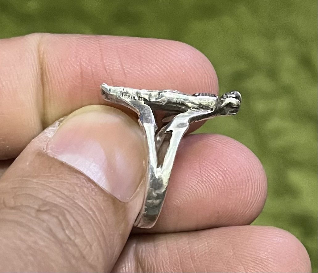 Jewelry × Vintage Rare Vintage Hanging Skeleton Silver Ring Size ONE SIZE - 3 Thumbnail
