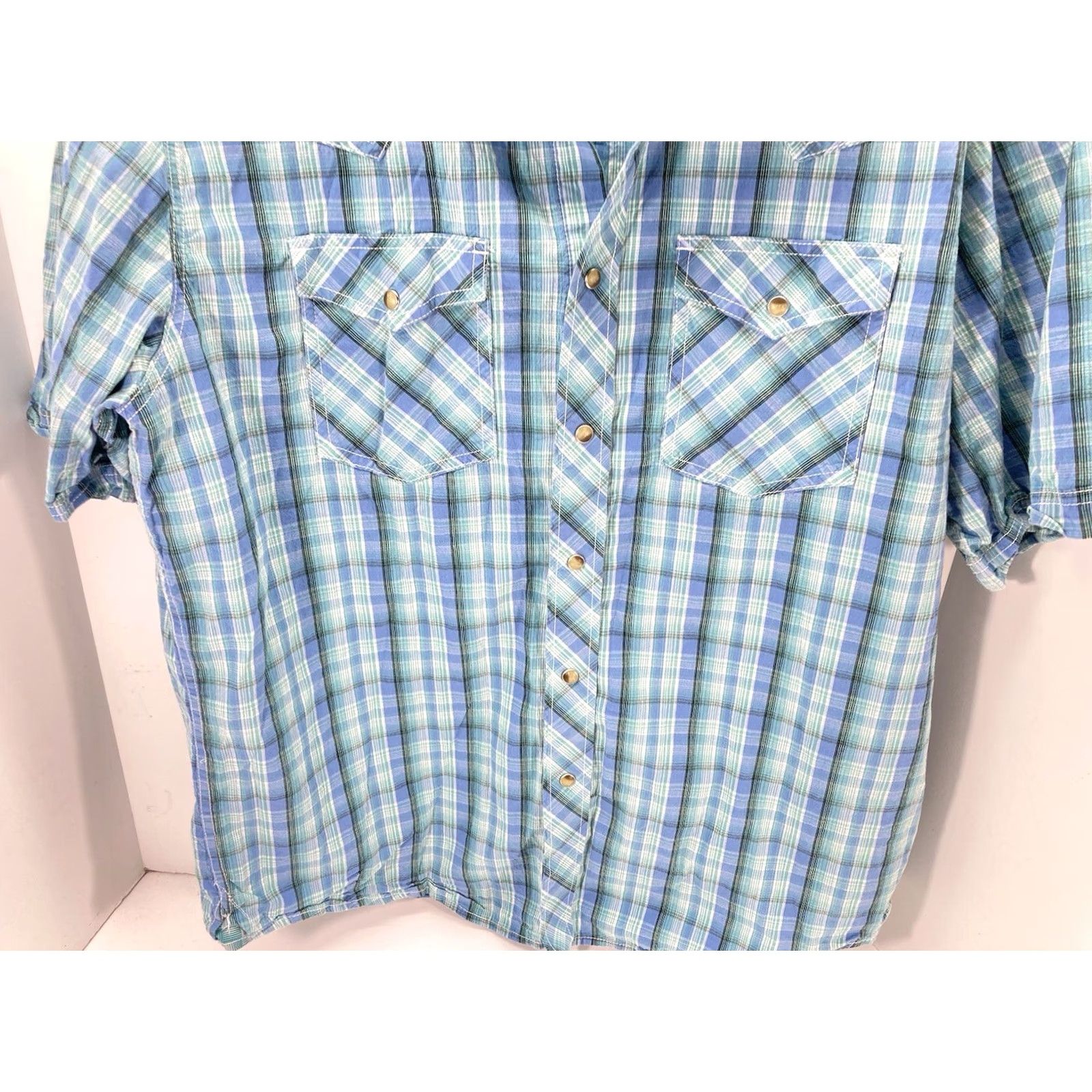 Wrangler VINTAGE Wrangler 20X Pearl Snap Western Shirt Men XL Blue Plaid Short Sleeve Rodeo Mens Size US XL / EU 56 / 4 - 3 Thumbnail