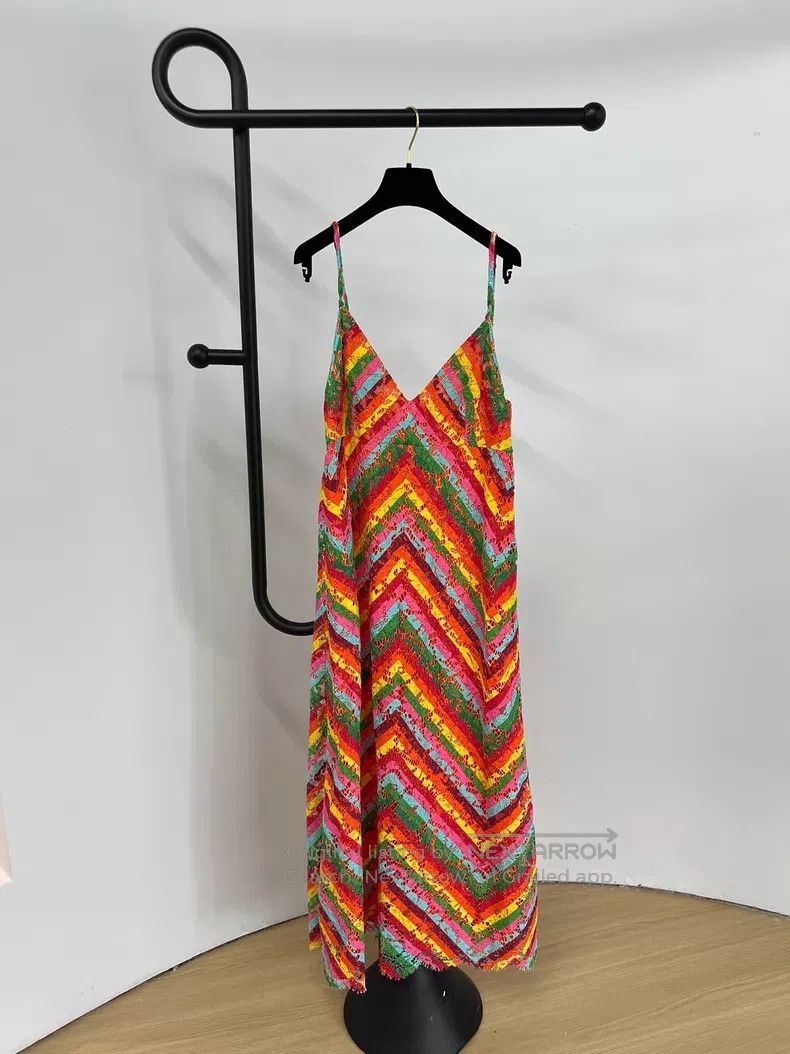 Valentino Valentino Colorful striped lace slip dress Size L / US 10 / IT 46 - 1 Thumbnail