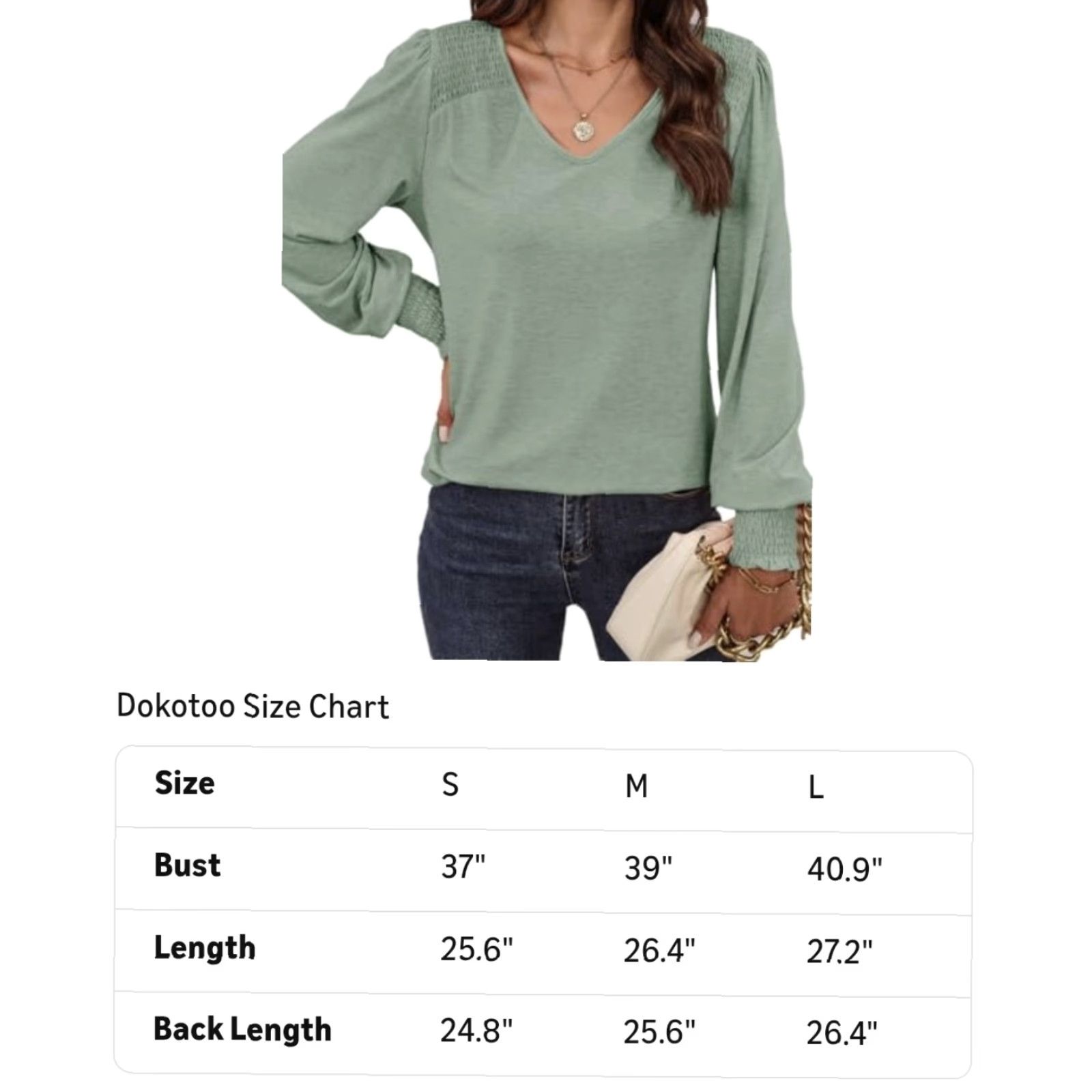 Vintage NWT Dokotoo Beige V-Neck Long Sleeve Blouse With Smocked Shoulder Women's Medium Blouse Size M / US 6-8 / IT 42-44 - 2 Thumbnail
