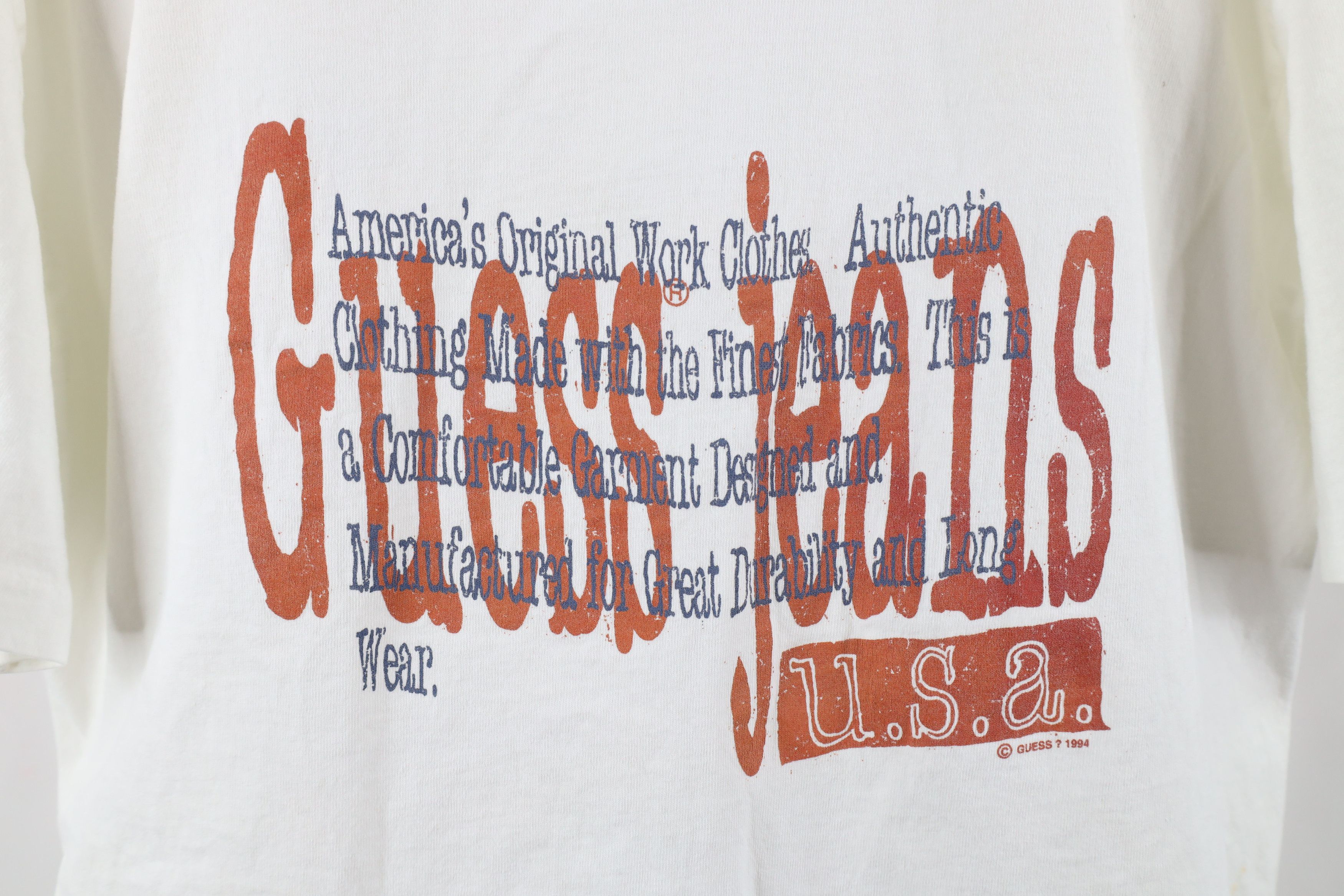 Guess Vintage 90s Guess Spell Out Work Wear T-Shirt White USA Size US L / EU 52-54 / 3 - 4 Thumbnail